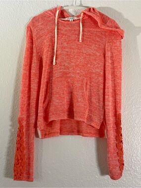 Aeropostale Coral Lace-Sleeve Lightweight Hooded Pullover boho festival neon y2k